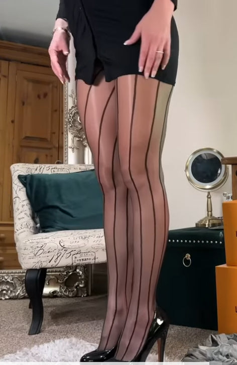 Pin Stripped Oily Pantyhose!